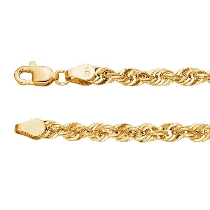 10K Yellow Gold 4mm Diamond-Cut Rope Chain Bracelet