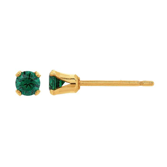 14/20 Yellow Gold-Filled Green CZ-Set Post Earring
