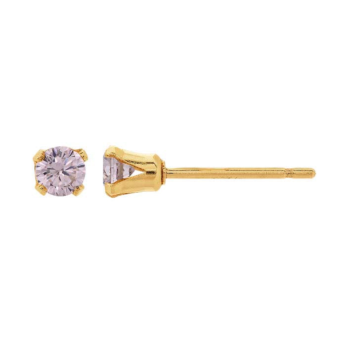 14/20 Yellow Gold-Filled Pink CZ-Set Post Earring