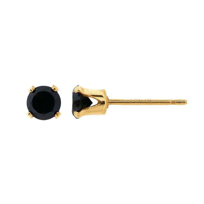 Brincos de Pino com Zircónia Negra em Ouro Amarelo 14/20 Revestido