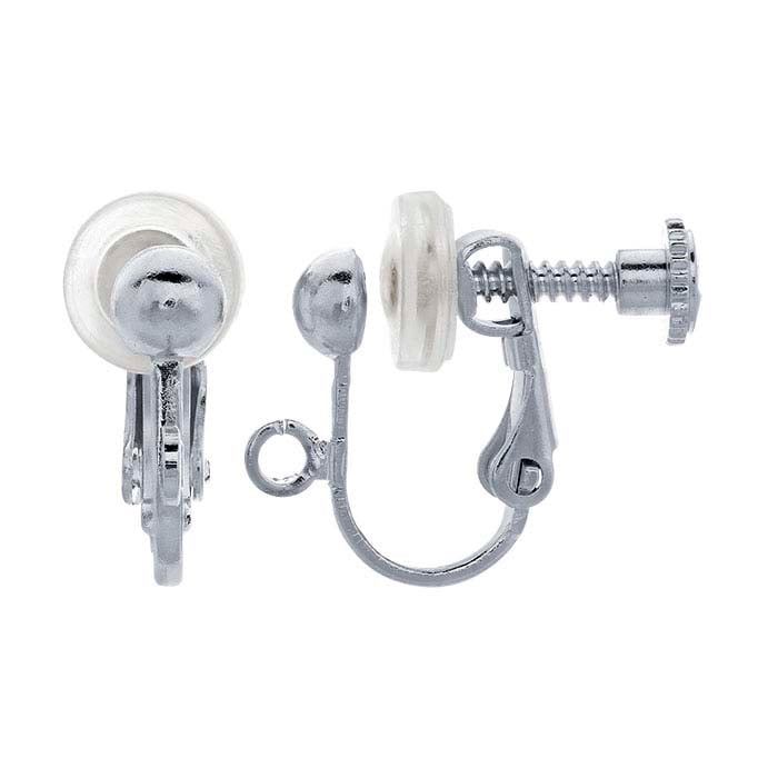 Brass Silver-Plated Half-Ball Screw-Back Earring with Cushion and Open Ring