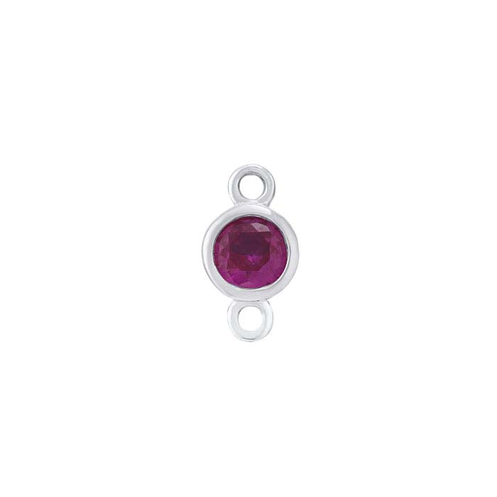 14K White Gold 3mm Lab-Grown Ruby-Set Link Component