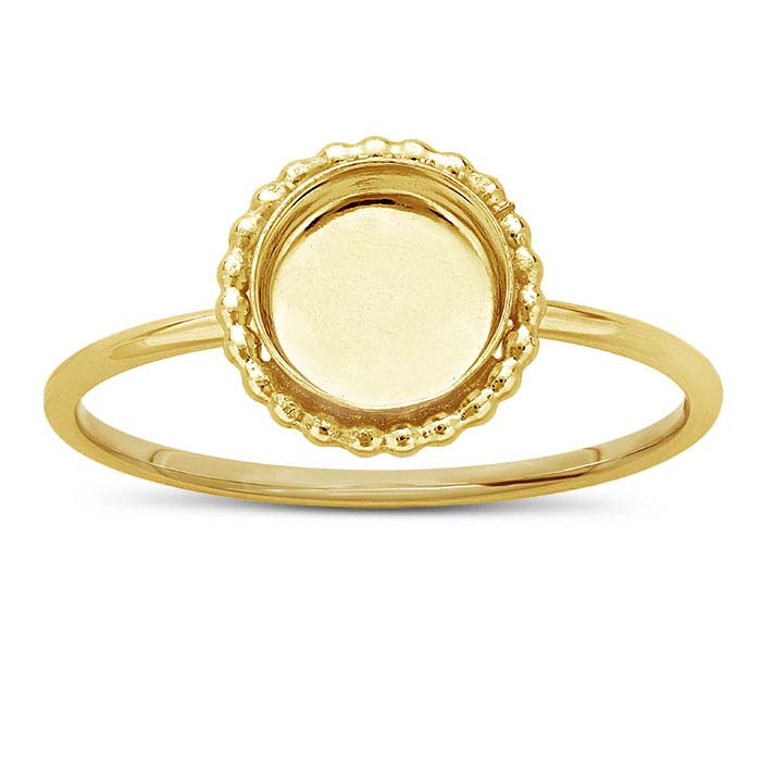 14/20 Yellow Gold-Filled 6mm Beaded Round Cabochon Ring Mounting