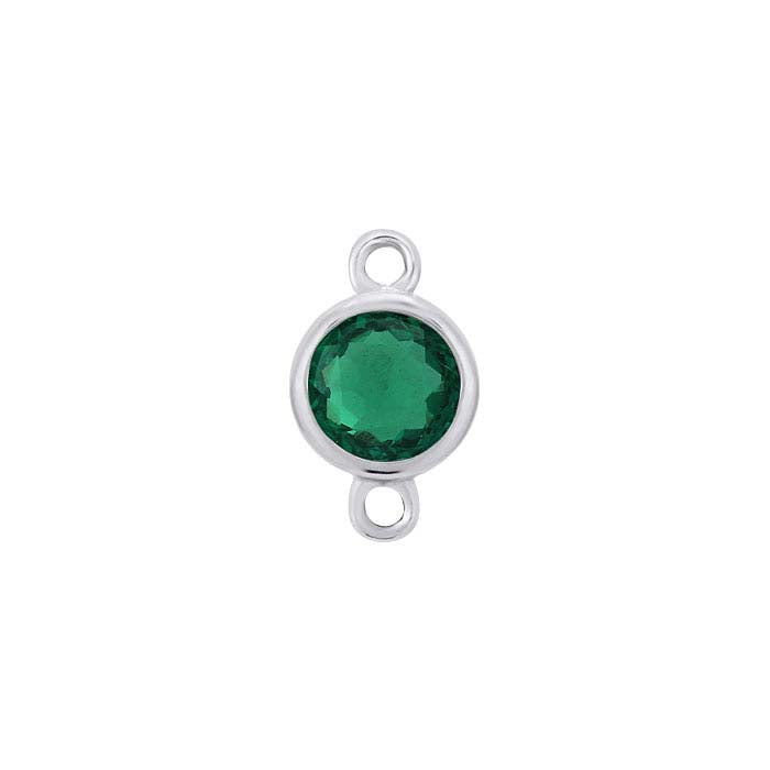 14K White Gold 4mm Lab-Grown Emerald-Set Link Component