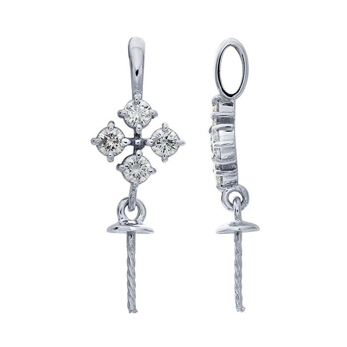 14K White Gold Diamond-Set Pearl Pendant Mounting