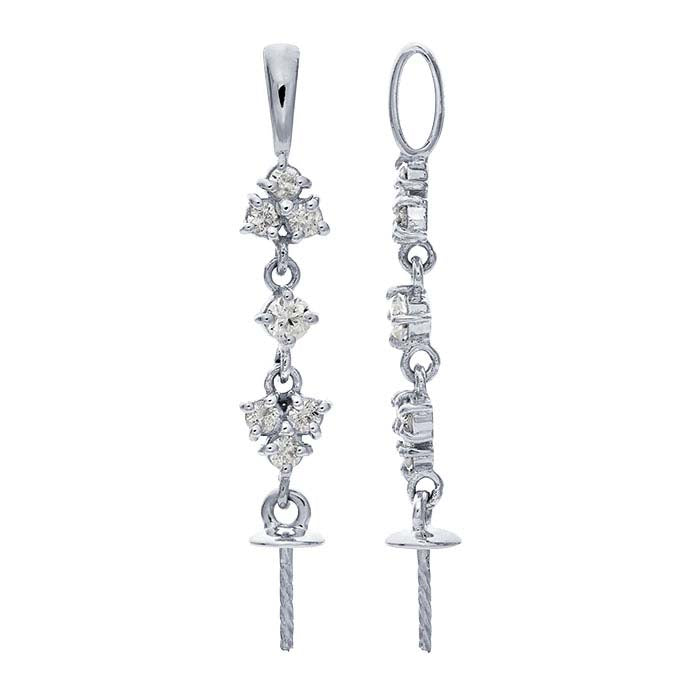 14K White Gold Diamond-Set Pearl Pendant Mounting
