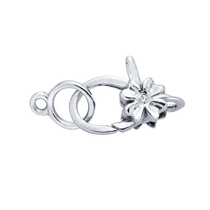 14K White Gold 17.2 x 7.4mm Diamond-Set Lobster Clasp with Closed Ring