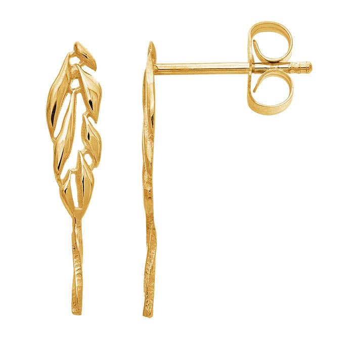 14K Yellow Gold Leaf Post Earrings with Peg