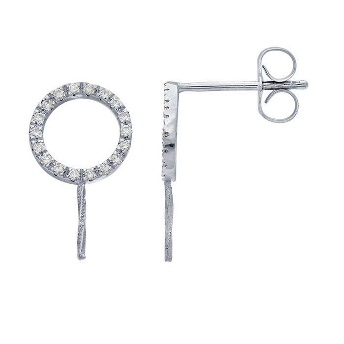 14K White Gold Diamond-Set Circle Post Earrings with Pearl Peg