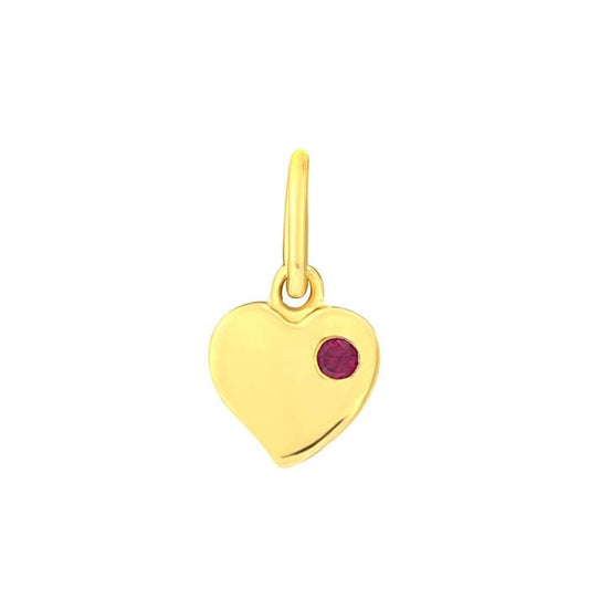 14K Yellow Gold Ruby-Set Heart Charm