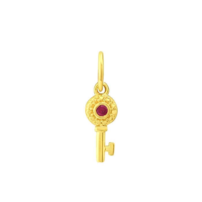 14K Yellow Gold Lab-Grown Ruby-Set Key Charm