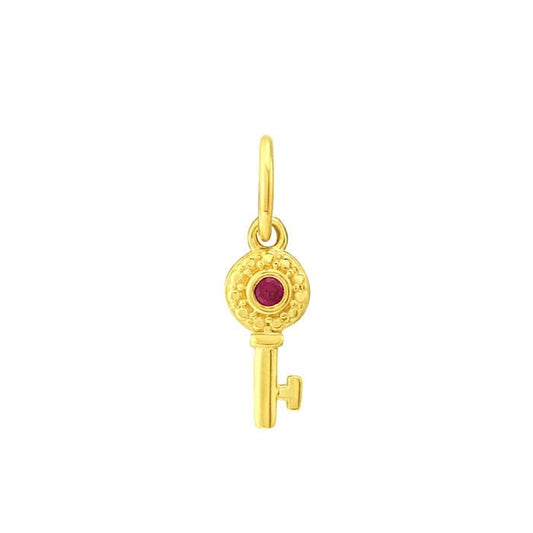 14K Yellow Gold Lab-Grown Ruby-Set Key Charm