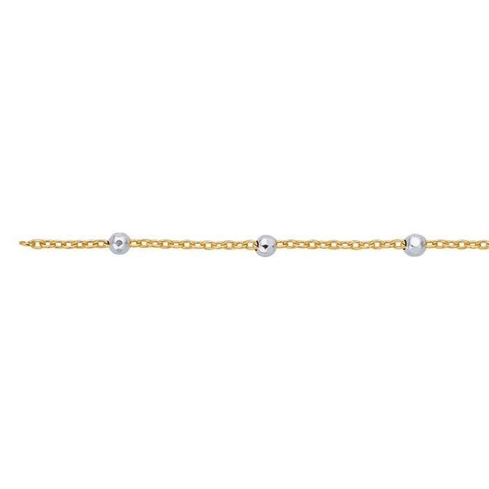 14/20 pozłacany łańcuszek kablowy 0,8 mm z koralikami 1,9 mm, na stopę