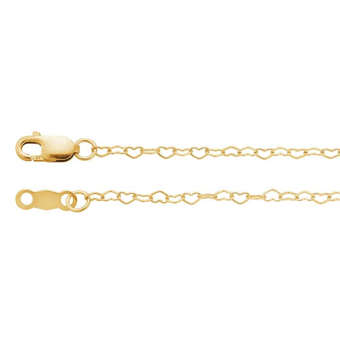 14/20 Yellow Gold-Filled 1.7mm Heart Link Cable Chain