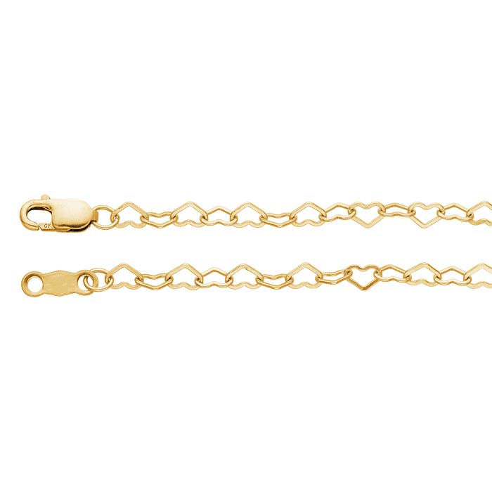 14/20 Yellow Gold-Filled 3mm Flat Heart Link Cable Chain