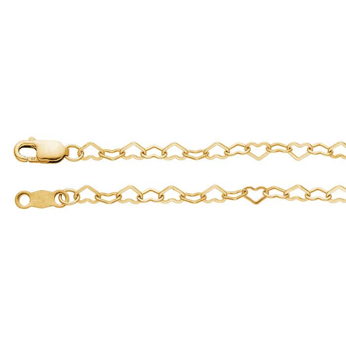 14/20 Yellow Gold-Filled 3mm Flat Heart Link Cable Chain