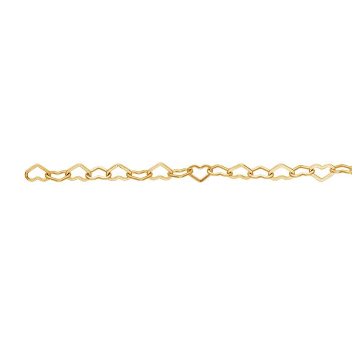 14/20 Yellow Gold-Filled 3mm Flat Heart Link Cable Chain, By the Foot