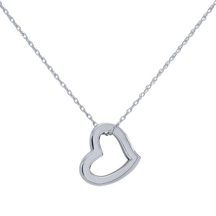 14K White Gold Open Heart Necklace