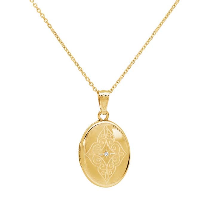 14K Yellow Gold Diamond-Set Oval Locket Necklace