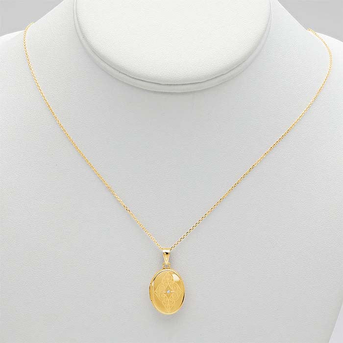 14K Yellow Gold Diamond-Set Oval Locket Necklace