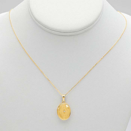 Κολιέ με Οβάλ Μενταγιόν από 14Κ Κίτρινο Χρυσό με Διαμάντια