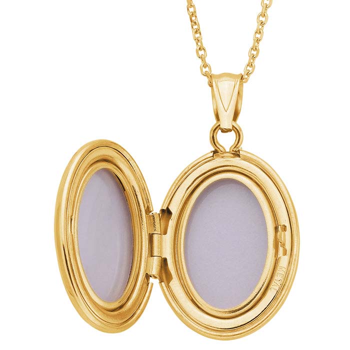 14K Yellow Gold Diamond-Set Oval Locket Necklace