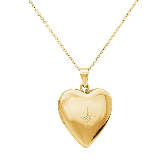 14K Yellow Gold Diamond-Set Heart Locket Necklace
