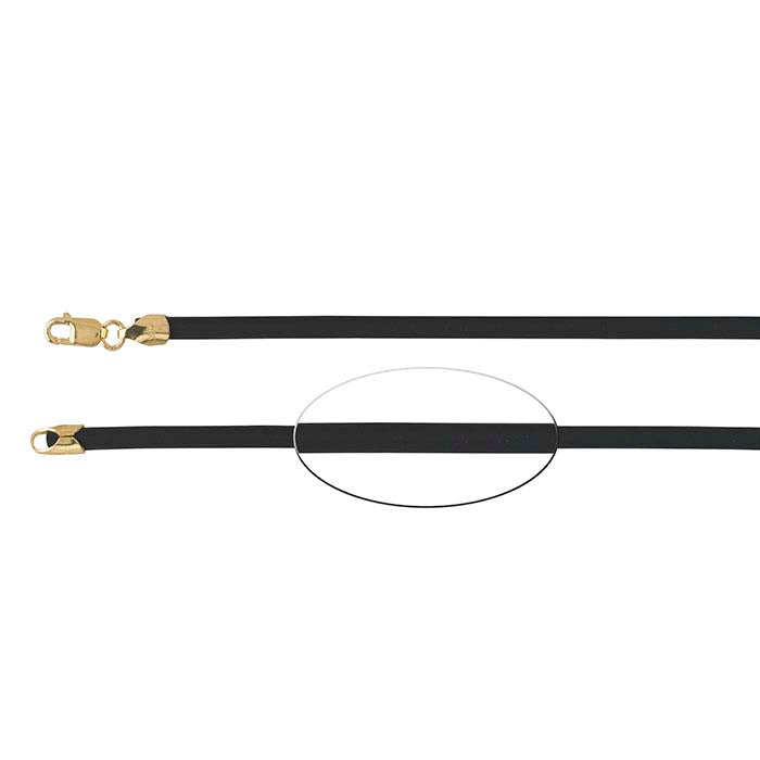 Black Rubber 3mm Cord Necklace with 14K Yellow Gold Clasp