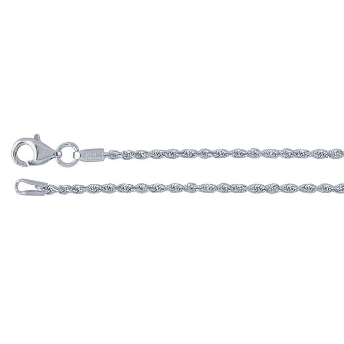 14K White Gold 1.5mm Diamond-Cut Solid Rope Chain