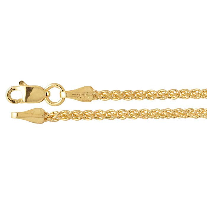 14K Yellow Gold 2.1mm Round Wheat Chain