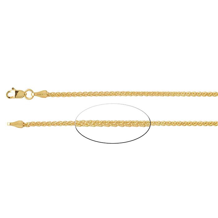 14K Yellow Gold 2.1mm Round Wheat Chain