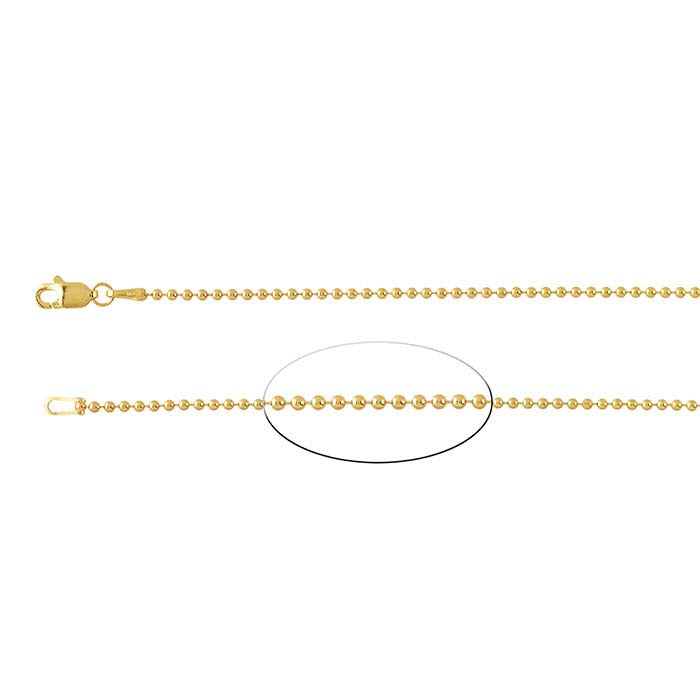 Cadena de cuentas de 1.5 mm en oro amarillo de 14 quilates