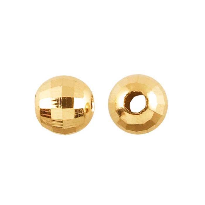 14K Yellow Gold Round Diamond-Cut Mirror Bead