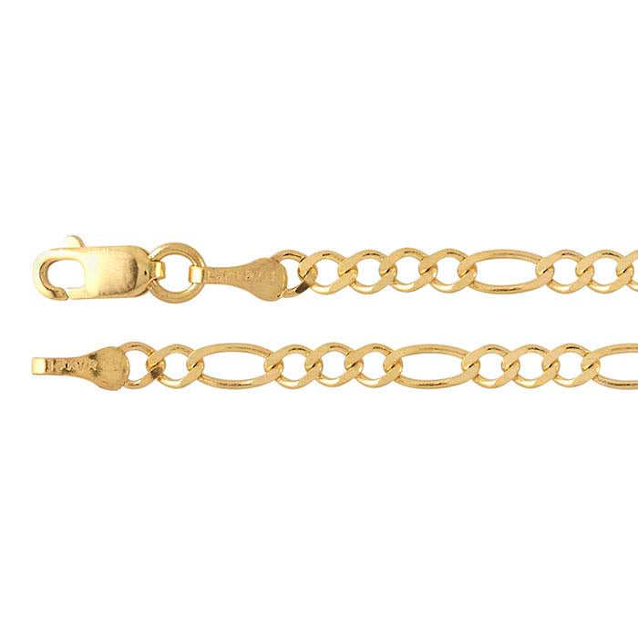 14K Yellow Gold 2.6mm Diamond-Cut Figaro Chain