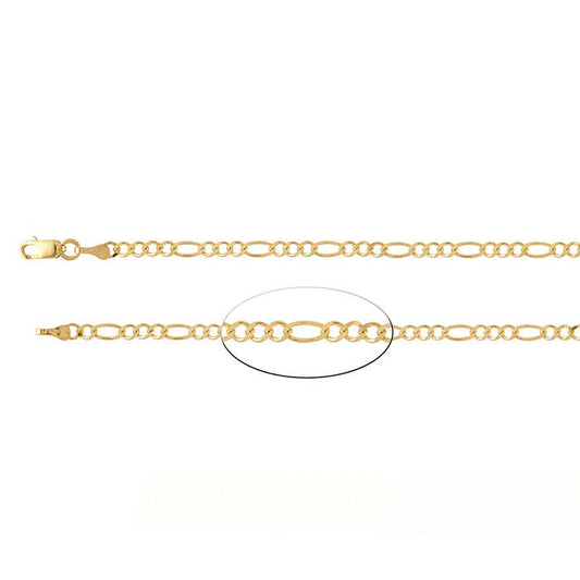 14K Yellow Gold 2.6mm Diamond-Cut Figaro Chain