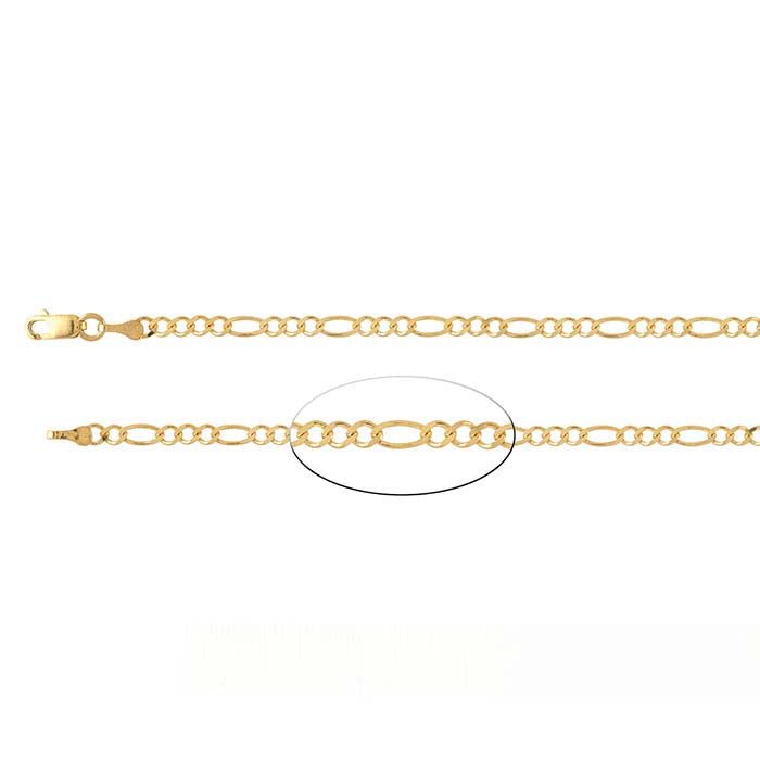 14K Yellow Gold 2.6mm Diamond-Cut Figaro Chain