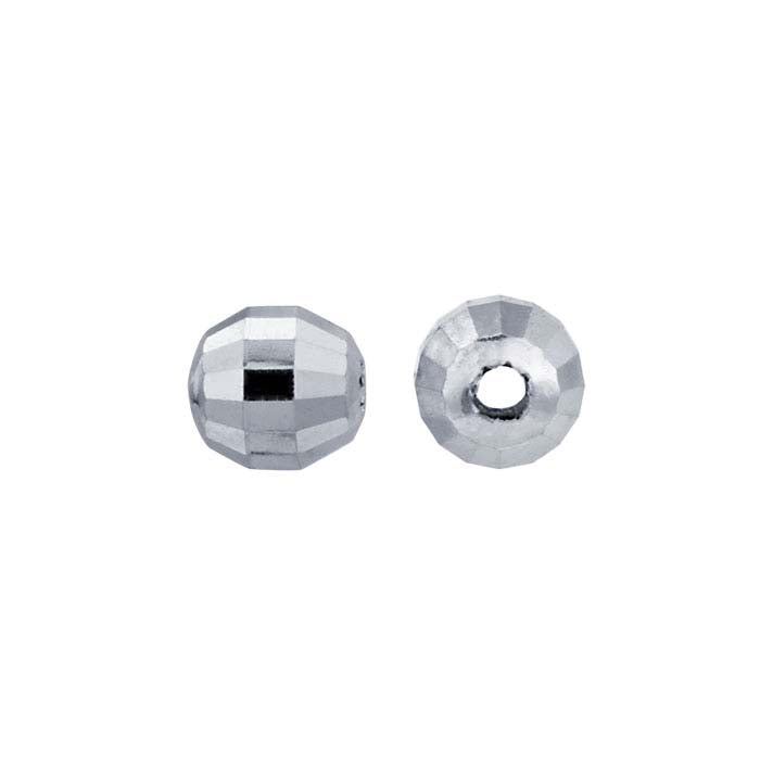 14K White Gold 3mm Round Diamond-Cut Mirror Bead