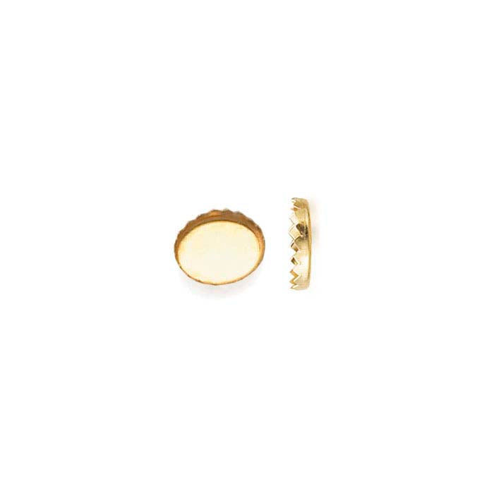14K gult gull 12 x 10 mm oval serratert bezel-koppinnfatning