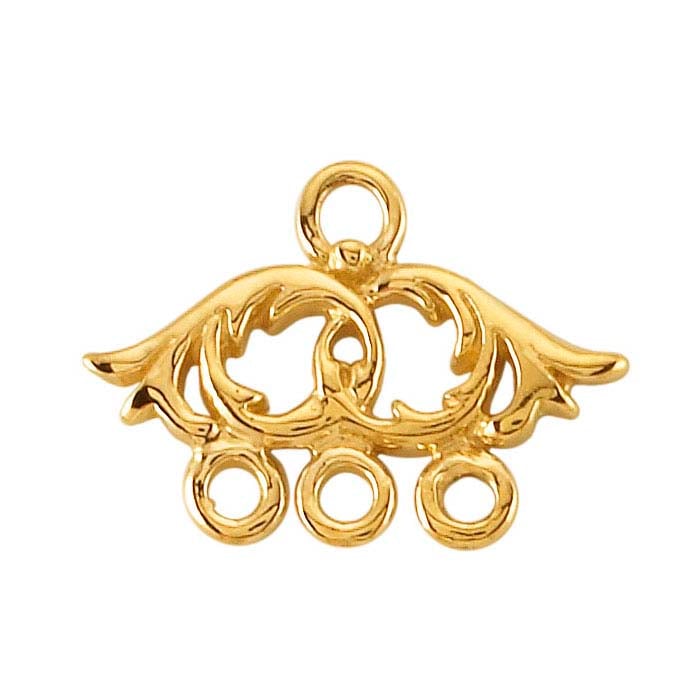 14K Yellow Gold Filigree Three-Strand End Bar