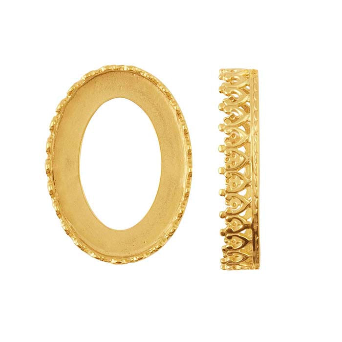 14K Gult Guld 14 x 10mm Oval Galleri Tråd Bezel Kop Indfatning