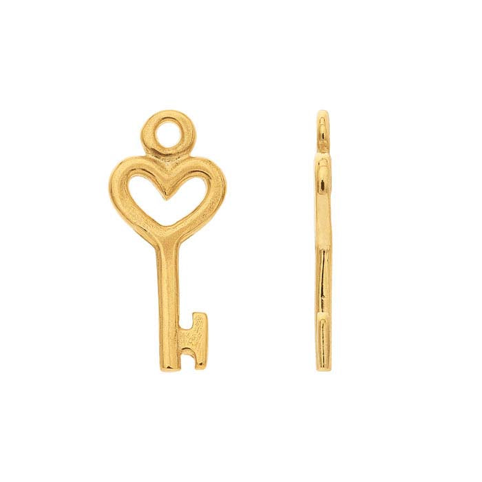 14K Yellow Heart Key Charm