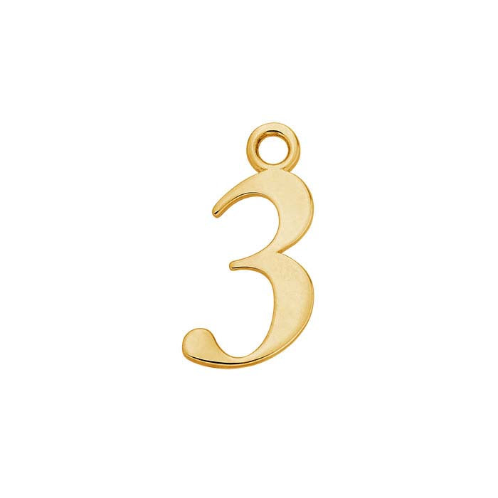 14K Yellow Gold Number Charm, "76.2 mm