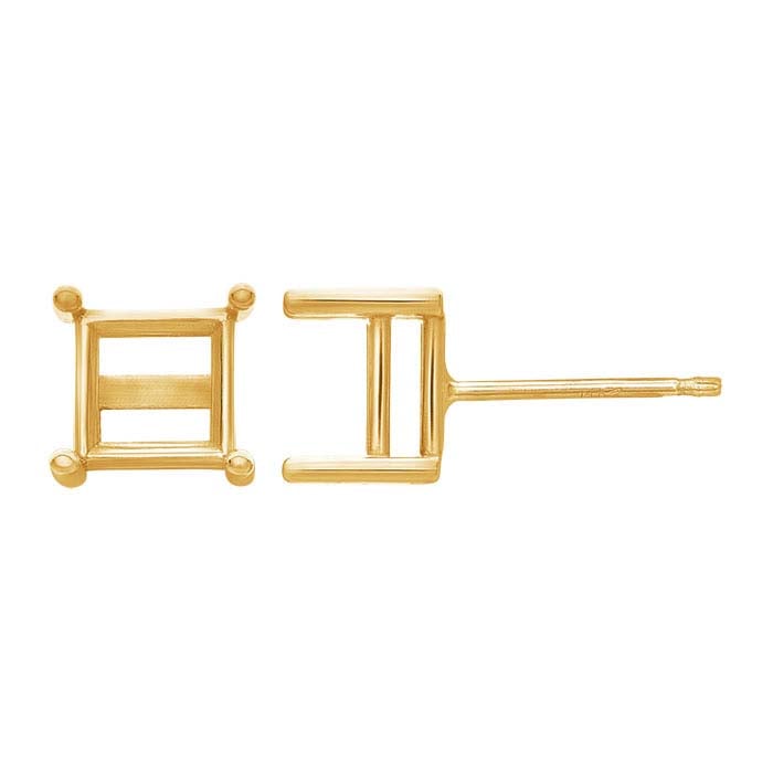 14K Yellow Gold 6.5mm Square Basket Post Earring Mounting