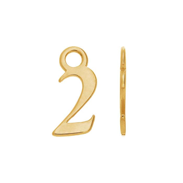 14K Yellow Gold Mini Number Charm, 2