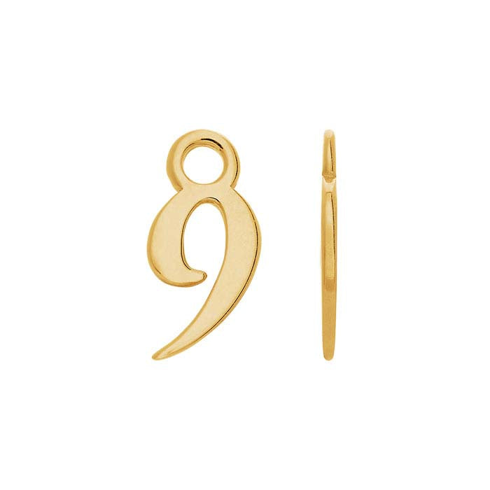 14K Yellow Gold Mini Number Charm, 9