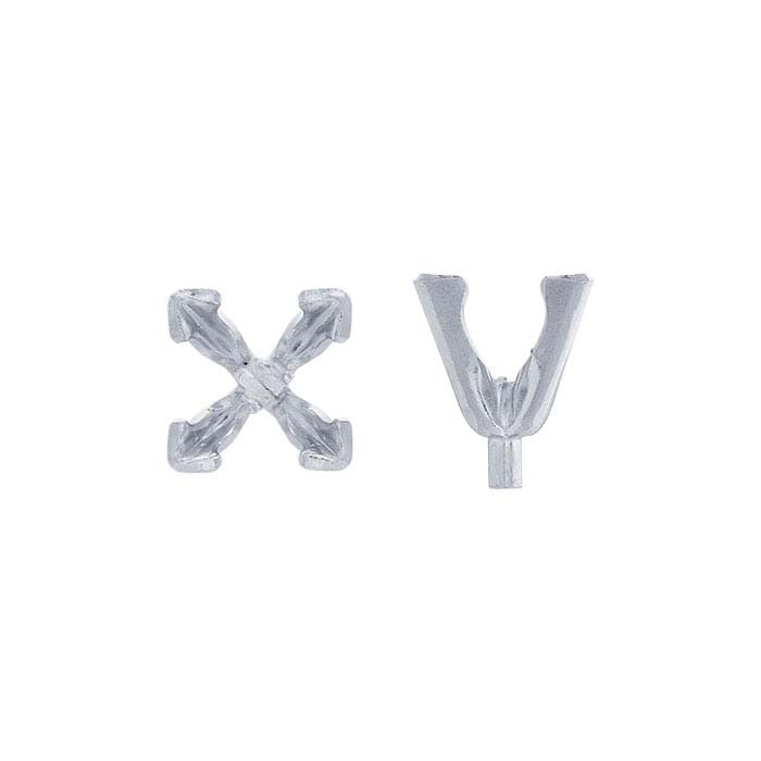 Montura de oro blanco 14K de 5 mm cuadrada con garra en V y 4 garras con espiga