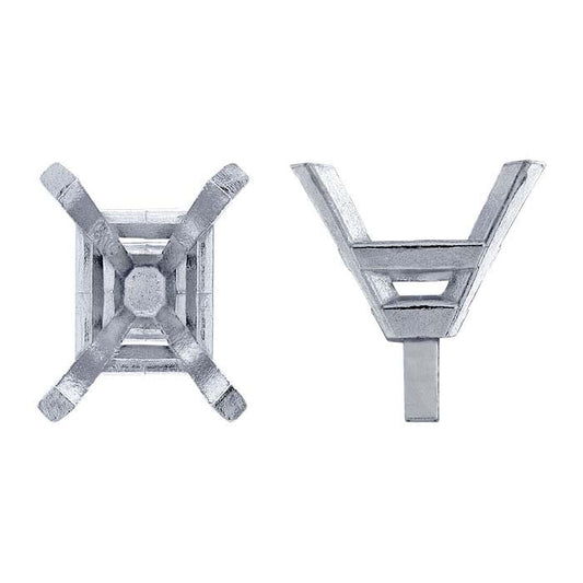 14Κ Λευκός Χρυσός 7 x 5mm Στρογγυλεμένο Σμαραγδένιο Κοπή 4-Ακίδων Στήριγμα με Πείρο