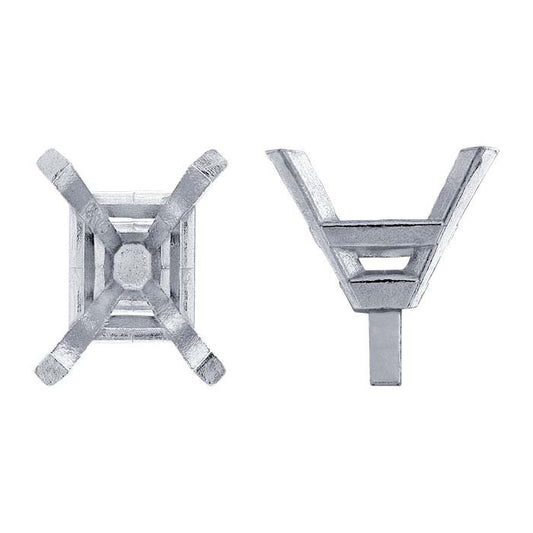 14Κ Λευκός Χρυσός 8 x 6mm Στρογγυλεμένο Σχήμα Σμαράγδι με 4 Αγκύλες και Πείρο