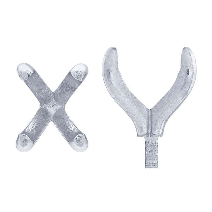 14Κ Λευκός Χρυσός 10 x 8mm Οβάλ 4-Ακίδων Στήριγμα με Πείρο