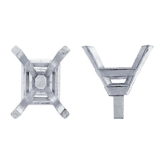 14Κ Λευκός Χρυσός 7,5 x 5,5mm Στρογγυλεμένο Σχήμα Σμαραγδιού με 4 Αγκύλες και Πείρο